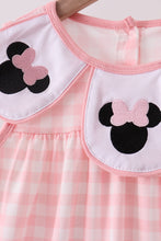 Pink character embroidery gingham dress - ARIA KIDS