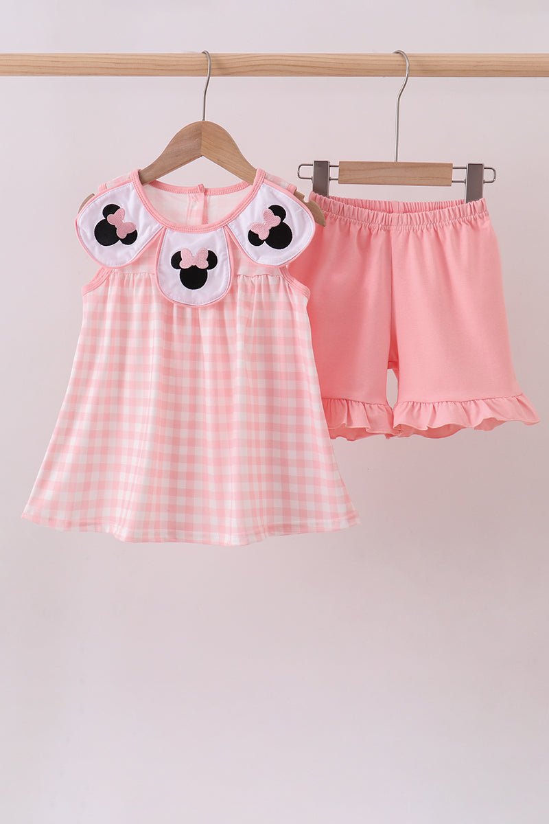 Pink character embroidery gingham bubble - ARIA KIDS