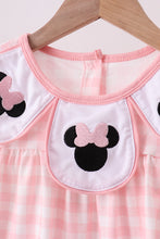 Pink character embroidery gingham bubble - ARIA KIDS