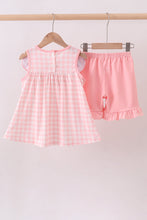 Pink character embroidery gingham bubble - ARIA KIDS