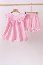 Pink big sister embroidery ruffle shorts set - ARIA KIDS