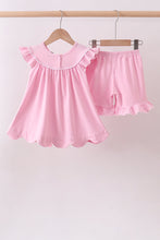 Pink big sister embroidery ruffle shorts set - ARIA KIDS