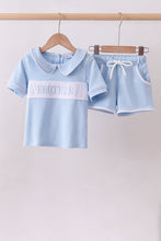 Blue brother embroidery pocket shorts set - ARIA KIDS