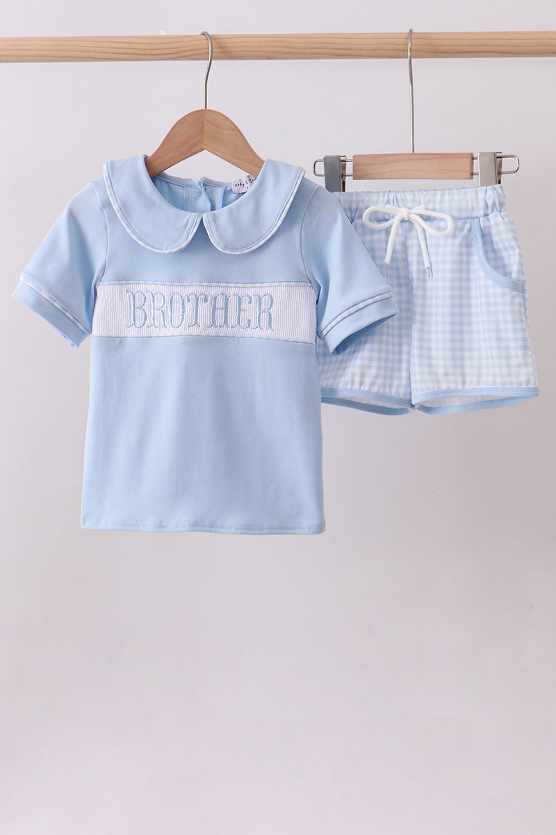 Blue brother smocked shorts set - ARIA KIDS