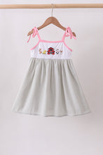 Pink seersucker farm animals embroidery ruffle dress - ARIA KIDS