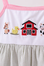 Pink seersucker farm animals embroidery ruffle dress - ARIA KIDS