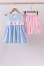 Blue sailboat embroidery jacquard shorts set - ARIA KIDS