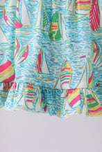 Blue sailboat print ruffle bloomer set - ARIA KIDS