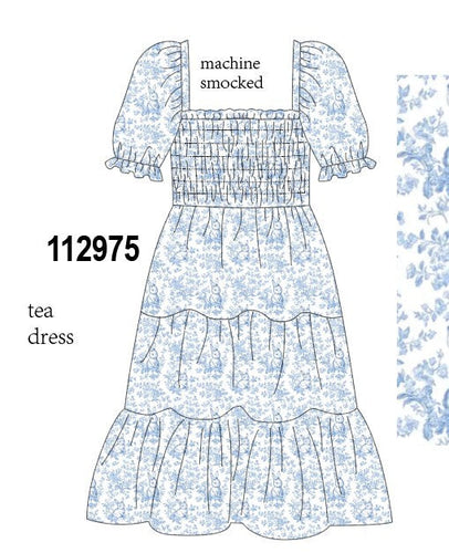 Navy smocked floral puff sleeve dress