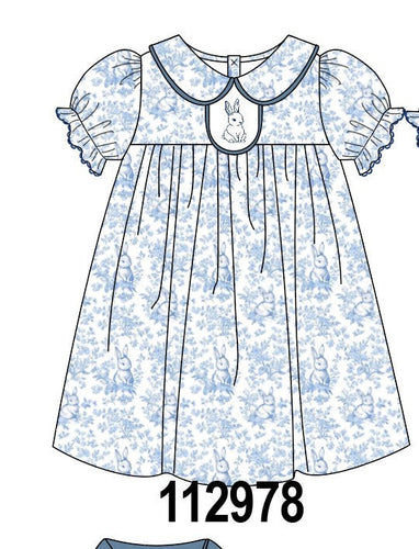 Navy bunny embroidery floral peter pan collar dress