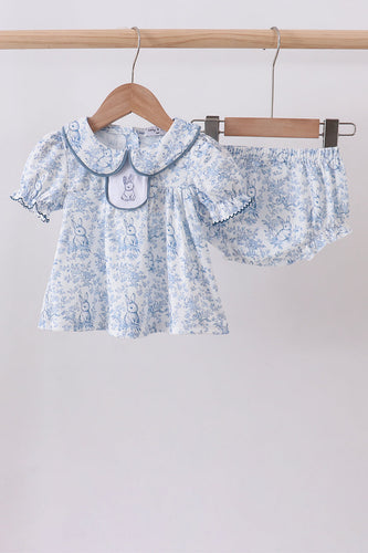 Navy bunny embroidery floral peter pan collar bloomer set - ARIA KIDS