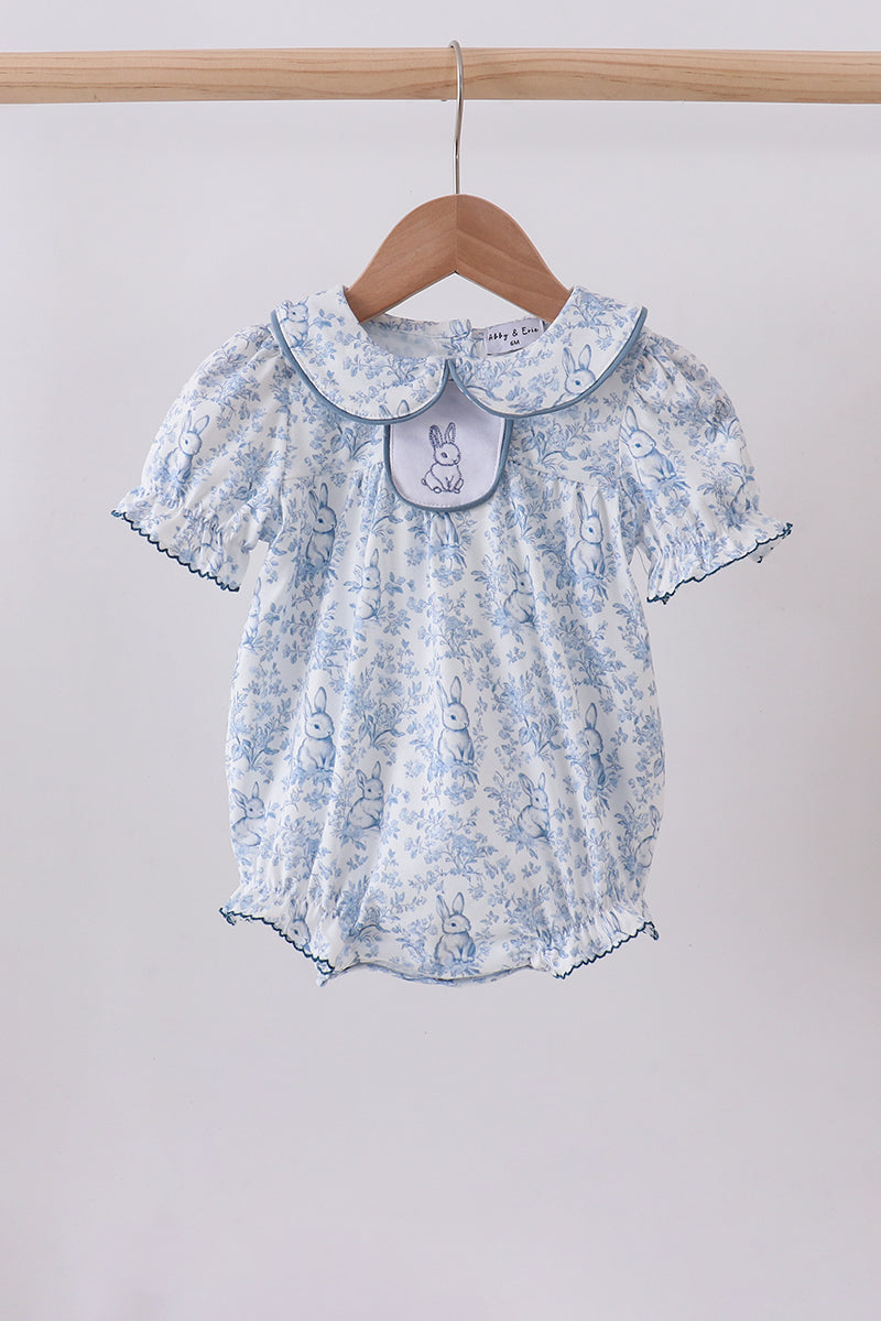 Navy bunny embroidery floral peter pan collar bubble - ARIA KIDS