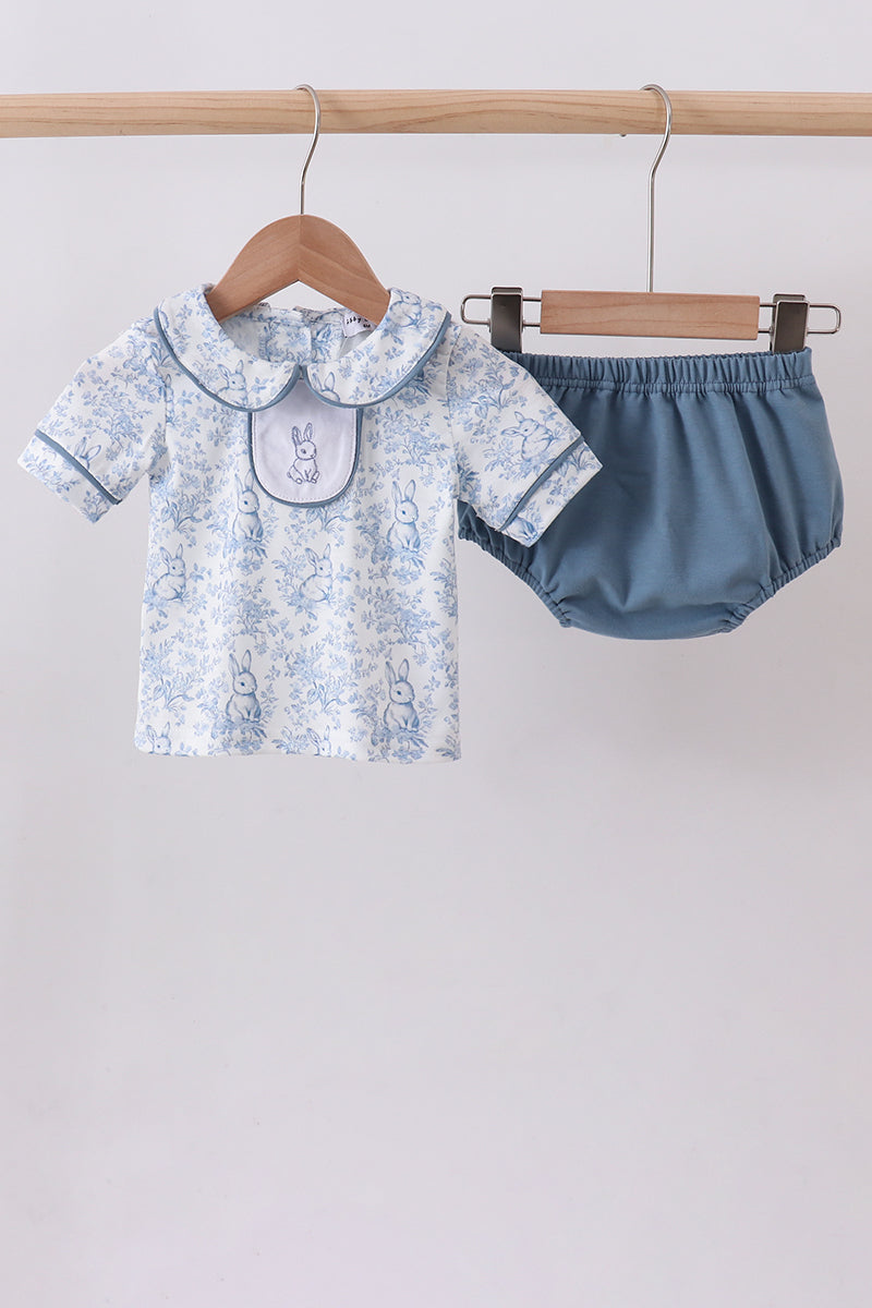 Navy bunny embroidery peter pan collar bloomer set - ARIA KIDS