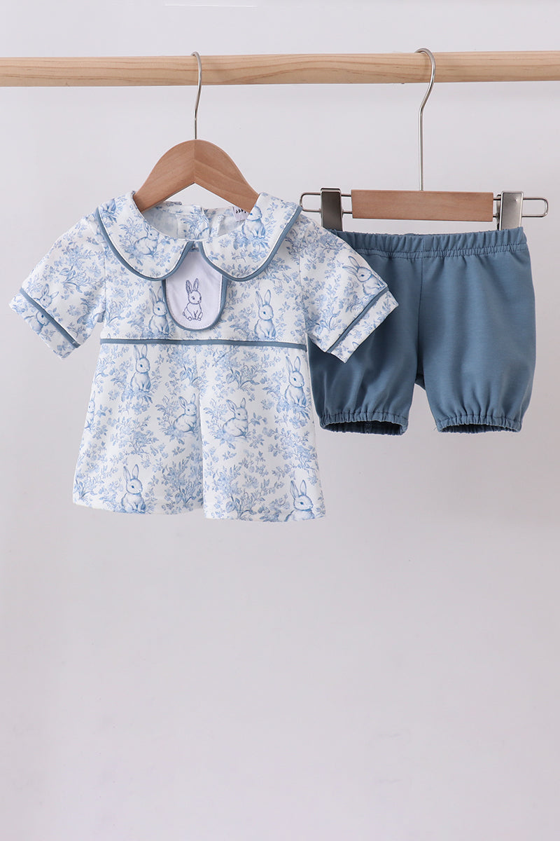 Navy bunny embroidery peter pan collar bloomer set - ARIA KIDS