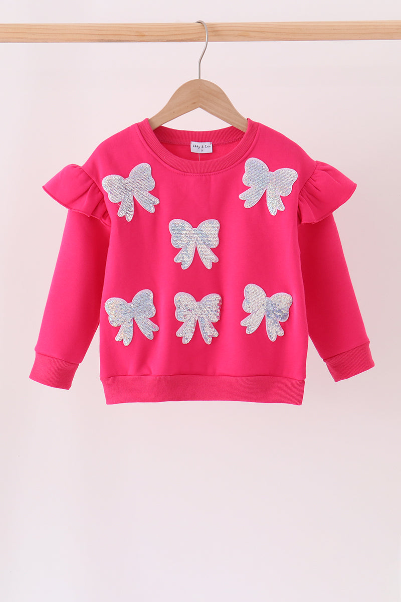 Magenta bow sequin mom&me sweatshirt - ARIA KIDS