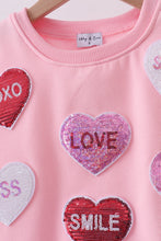 Pink heart love smile sequin fleece mom&me sweatshrit - ARIA KIDS