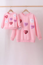Pink heart love smile sequin fleece mom&me sweatshrit - ARIA KIDS