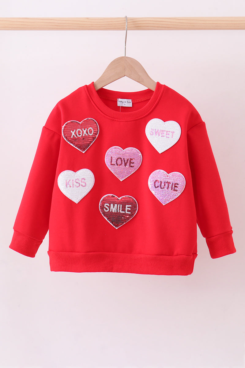 Red heart love smile sequin fleece mom&me sweatshrit - ARIA KIDS