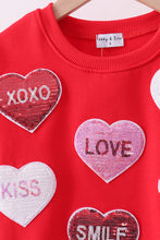 Red heart love smile sequin fleece mom&me sweatshrit - ARIA KIDS