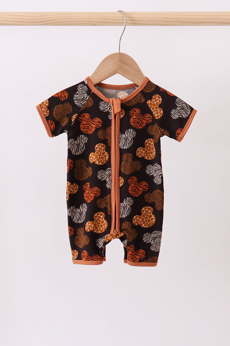 Brown character bamboo romper - ARIA KIDS