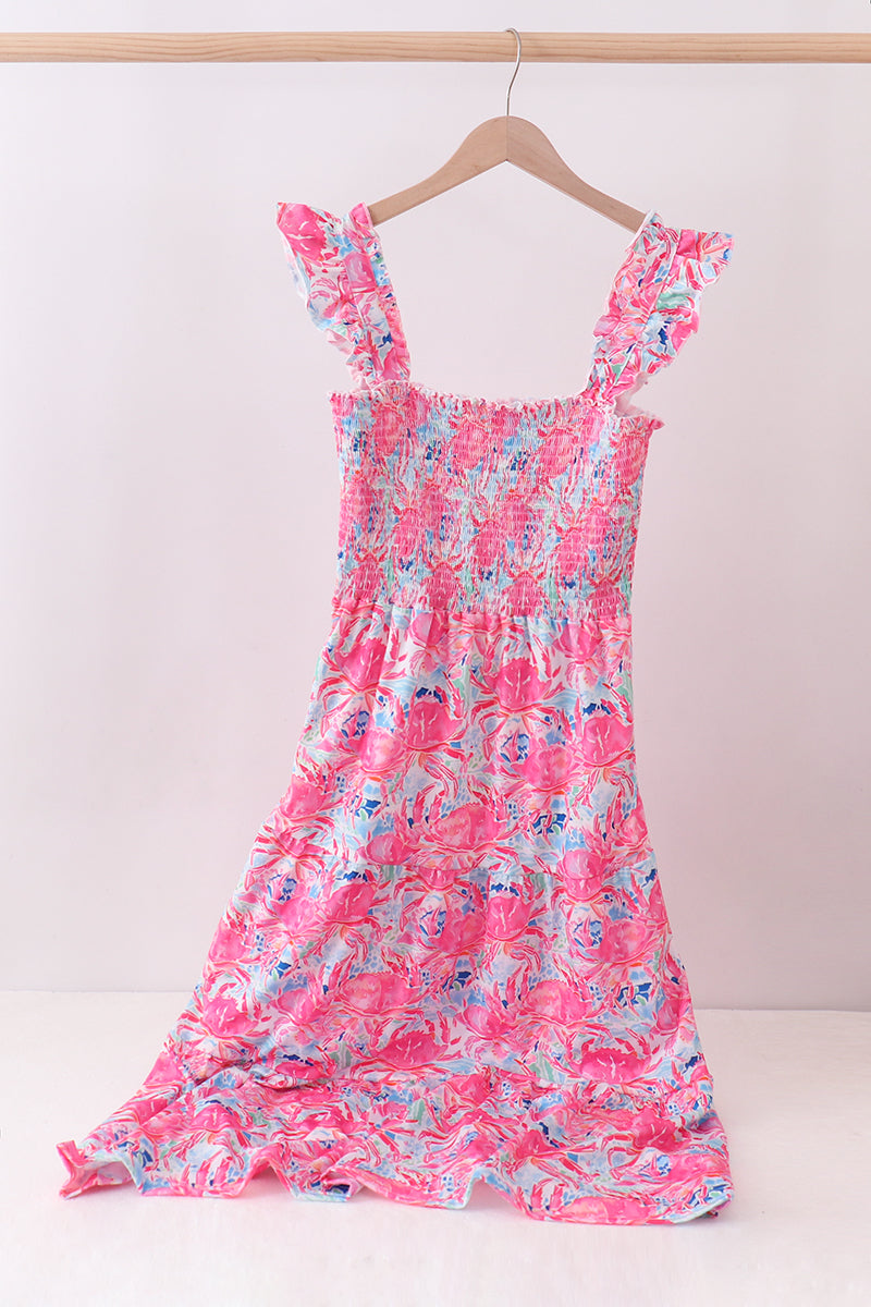 Pink floral smocked ruffle mom&me tiered dress - ARIA KIDS