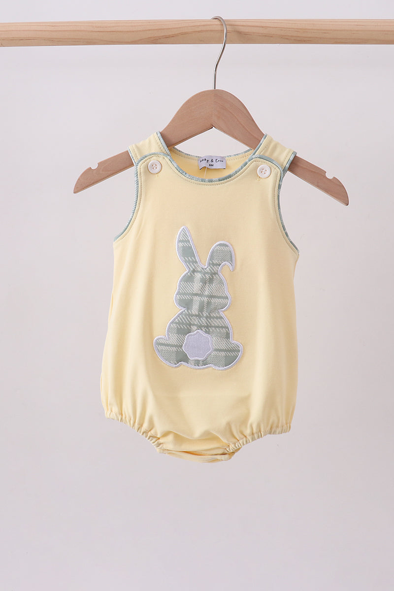 Yellow plaid bunny applique bubble - ARIA KIDS