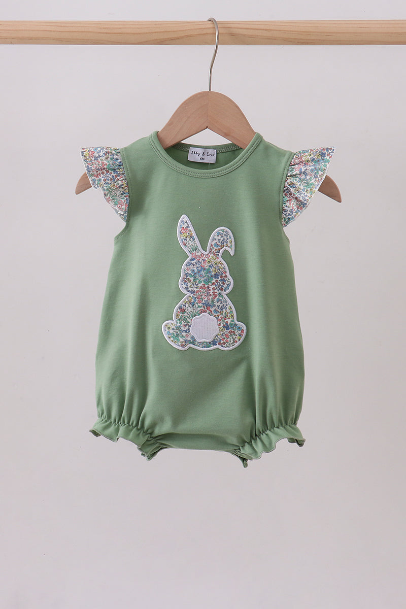 Sage bunny applique ruffle bubble - ARIA KIDS