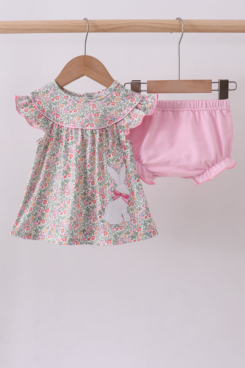 Floral bunny applique ruffle bloomer set - ARIA KIDS