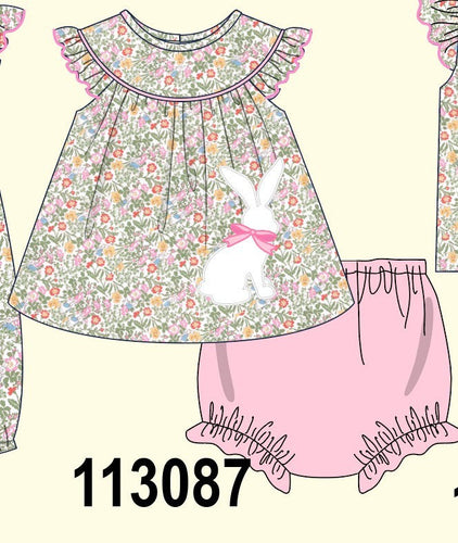 Floral bunny applique ruffle bloomer set