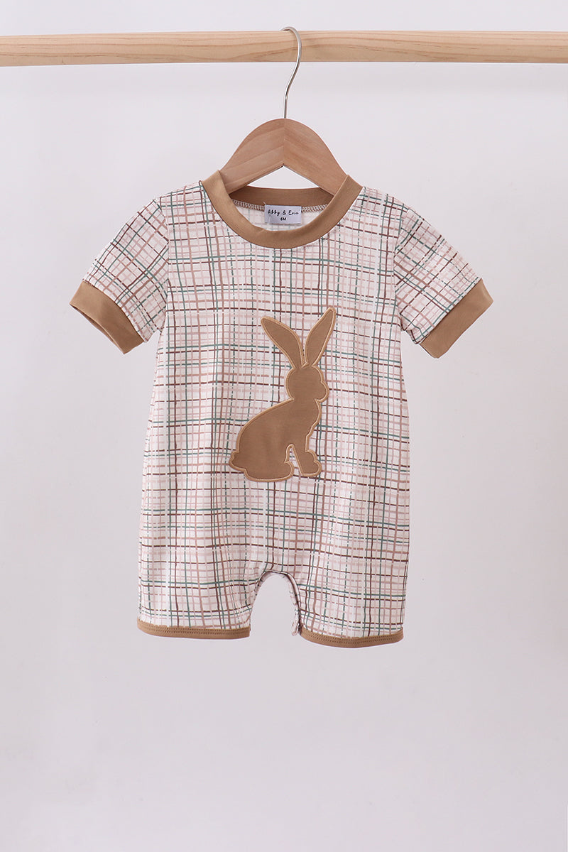 Brown bunny applique plaid romper - ARIA KIDS