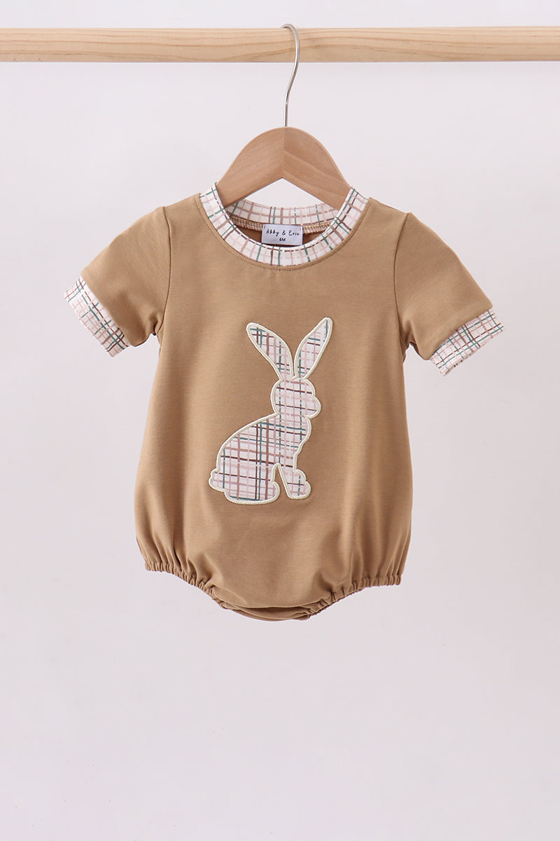 Brown plaid bunny applique bubble - ARIA KIDS