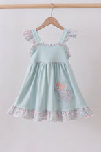 Blue floral bunny applique ruffle dress