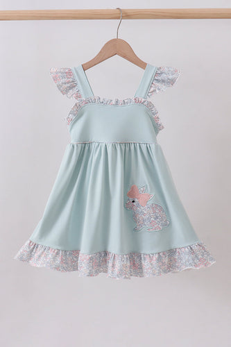 Blue floral bunny applique ruffle dress