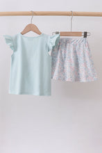 Blue floral bunny applique ruffle skorts set