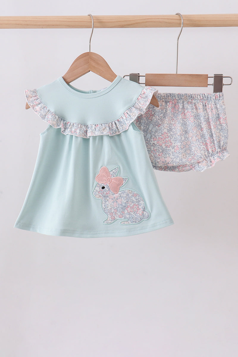 Blue floral bunny applique bloomer set - ARIA KIDS