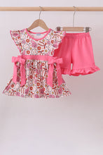 Pink baseball print ruffle shorts set - ARIA KIDS