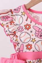 Pink baseball print ruffle shorts set - ARIA KIDS