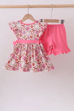 Pink baseball print ruffle shorts set - ARIA KIDS