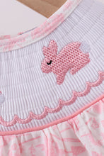 Pink bunny smocked ruffle bow bubble - ARIA KIDS