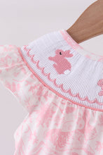 Pink bunny smocked ruffle bow bubble - ARIA KIDS