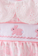 Pink bunny smocked lace collar bow bloomer set - ARIA KIDS