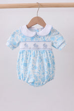 Blue bunny smocked peter pan collar bubble - ARIA KIDS