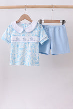 Blue bunny smocked peter pan collar shorts set - ARIA KIDS