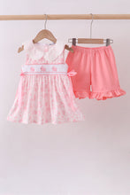 Pink bunny smocked lace collar shorts set - ARIA KIDS