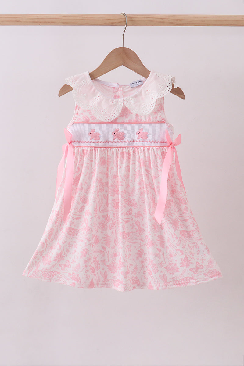 Pink bunny smocked lace collar dress - ARIA KIDS