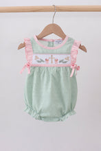 Green swiss dot cross sheep ruffle bubble - ARIA KIDS