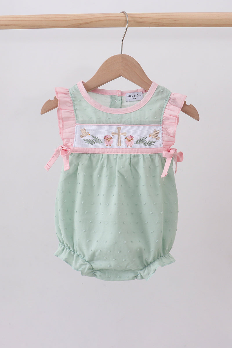 Green swiss dot cross sheep ruffle bubble - ARIA KIDS
