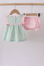 Green swiss dot cross sheep ruffle bloomer set - ARIA KIDS