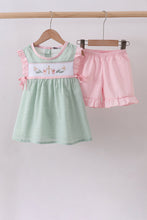 Green swiss dot cross sheep ruffle shorts set - ARIA KIDS