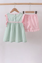Green swiss dot cross sheep ruffle shorts set - ARIA KIDS